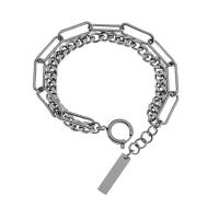 Bracelet d'acier titane, avec 3cm chaînes de rallonge, Motif géométrique, poli, Double couche & unisexe & normes différentes pour le choix, argent, 5x20mm, Longueur:Environ 18 cm, Vendu par PC
