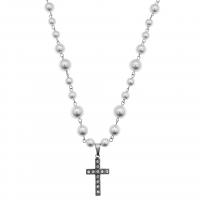 Titanstahl Halskette, mit Strass & Kunststoff Perlen, mit Verlängerungskettchen von 8cm, Kreuz, silberfarben plattiert, unisex, weiß, 10x20mm, Länge ca. 55 cm, verkauft von PC