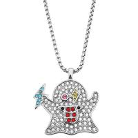 Titanium Steel Necklace with Rhinestone Ghost silver color plated Unisex & lantern chain silver color Length Approx 60 cm Sold By PC