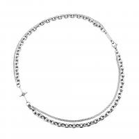 Collar de Acero Titanio, Partículas de acero, pulido, Doble capa & unisexo & cadena oval, plateado, longitud:aproximado 55 cm, Vendido por UD