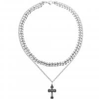 Титановые стали ожерелье, титан, Kресты, полированный, Двойной слой & Мужская & Снаряженная цепь, серебряный, 15x30mm, длина:Приблизительно 45 см, продается PC