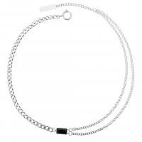 Titanstahl Halskette, mit Acryl Strass, mit Verlängerungskettchen von 5cm, poliert, unisex & Kandare Kette, Silberfarbe, Länge:ca. 45 cm, verkauft von PC