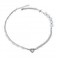 Titanstahl Halskette, mit Kunststoff Perlen, mit Verlängerungskettchen von 5cm, poliert, unisex & Kandare Kette, Silberfarbe, 15x30mm, Länge:ca. 45 cm, verkauft von PC