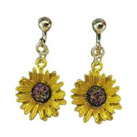 Tibetan Style Drop Earrings, Daisy, gold color plated, different styles for choice & for woman, yellow, 15x40mm, 10Pairs/Lot, Sold By Lot