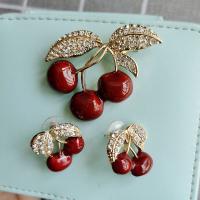 Zinc Alloy Jewelry Sets Cherry gold color plated Hand-Painted Enamel Glaze & for woman & with rhinestone red Sold By Lot