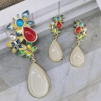 Zinc Alloy Jewelry Sets with Gemstone & Plastic Pearl gold color plated Hand-Painted Enamel Glaze multi-colored Sold By Lot