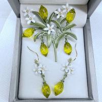 Zinc Alloy Jewelry Sets with Resin Flower plated stoving varnish green Sold By Lot