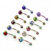Stainless Steel Belly Ring, 316L Stainless Steel, plated, Unisex & with rhinestone, more colors for choice, 25x8mm, 100PCs/Lot, Sold By Lot