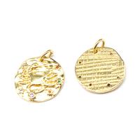 Cubic Zirconia Micro Pave Brass Pendant, Round, micro pave cubic zirconia, golden, 15x15x1mm, Sold By PC