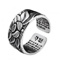 Thailand Sterling Silver Cuff Finger Ring Adjustable & with flower pattern & for man silver color 17mm Sold By PC