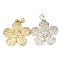 Cubic Zirconia Micro Pave Brass Pendant, Flower, micro pave cubic zirconia, more colors for choice, 26x24x3mm, Sold By PC