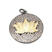 Cubic Zirconia Micro Pave Brass Pendant, Round, micro pave cubic zirconia, mixed colors, 32x29x4mm, Sold By PC