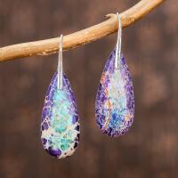 Impression Jasper Drop Earring stainless steel earring hook Teardrop silver color plated Natural & for woman Sold By Pair