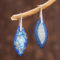 Impression Jasper Drop Earring Leaf silver color plated Natural & for woman Sold By Pair