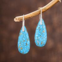 Turquoise Drop Earring stainless steel earring hook Teardrop silver color plated Natural & for woman blue Sold By Pair