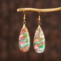 Impression Jasper Drop Earring, stainless steel earring hook, Teardrop, plated, for woman, more colors for choice, 50x15mm, Sold By Pair