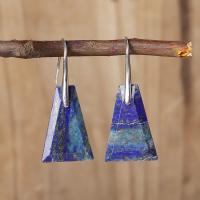 Lapis Lazuli Drop Earring, roestvrij staal oorbel haak, Trapezium, silver plated, voor vrouw, purper, 40x15mm, Verkocht door pair
