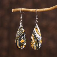 Impression Jasper Drop Earring, stainless steel earring hook, Teardrop, plated, for woman, multi-colored, 50x15mm, Sold By Pair