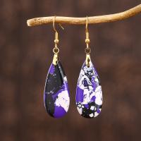 Impression Jasper Drop Earring stainless steel earring hook Teardrop plated for woman purple Sold By Pair