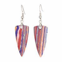 Impression Jasper Drop Earring, stainless steel earring hook, Shield, silver color plated, for woman, multi-colored, 40x15mm, Sold By Pair