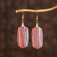 Impression Jasper Drop Earring, stainless steel earring hook, plated, for woman, multi-colored, 50x20mm, Sold By Pair