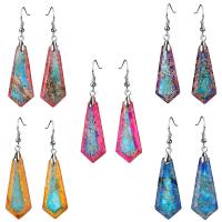 Impression Jasper Drop Earring, stainless steel earring hook, Polygon, plated, for woman, more colors for choice, 55x15mm, Sold By Pair