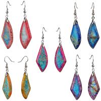 Impression Jasper Drop Earring, stainless steel earring hook, plated, for woman, more colors for choice, 55x15mm, Sold By Pair