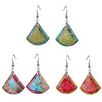 Impression Jasper Drop Earring, stainless steel earring hook, plated, for woman, more colors for choice, 25x45mm, Sold By Pair