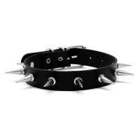 Fashion Choker Necklace, PU Leather, silver color plated, Unisex, black, 24mm, Sold By PC