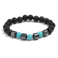 Lava Bracelet, with turquoise & Hematite, plated, Unisex, black, 8mm, Length:Approx 19 cm, Sold By PC