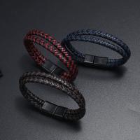 PU Leather Cord Bracelets zinc alloy magnetic clasp gun black plated Double Layer & braided bracelet & Unisex 12mm Length Approx 21 cm Sold By PC