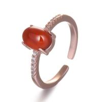 Brass Cuff Finger Ring with Cubic Zirconia & Red Agate plated for woman nickel lead & cadmium free 17mm Sold By PC