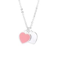 Brass Necklace, with enamel, Heart, silver color plated, oval chain & for woman, more colors for choice, nickel, lead & cadmium free, 10x10mm, Length:Approx 45 cm, Sold By PC