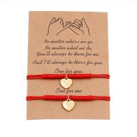 Couple Bracelet and Bangle, Tibetan Style, with Cotton Thread, Heart, gold color plated, Length Adjustable & braided bracelet & Unisex, red, 12x12mm, Sold By Pair
