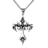 Titanium Steel Necklace, Cross, silver color plated, Unisex, silver color, 18x30mm, Length:Approx 60 cm, Sold By PC