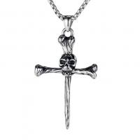 Titanium Steel Necklace, Skull Cross, silver color plated, Unisex, silver color, 15x30mm, Length:Approx 60 cm, Sold By PC