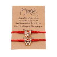 Couple Bracelet and Bangle, Brass, with Cotton Thread & Cubic Zirconia, Butterfly, gold color plated, Length Adjustable & braided bracelet & Unisex, red, nickel, lead & cadmium free, 15x15mm, Length:Approx 22 cm, Sold By Pair