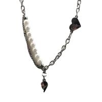 Edelstahl Schmuck Halskette, mit Kunststoff Perlen, silberfarben plattiert, unisex & verschiedene Stile für Wahl, Silberfarbe, Länge:ca. 50 cm, verkauft von PC
