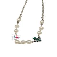 Plastik perle halskæde, Stainless Steel, med Rhinestone & Plastic Pearl & emalje, med 5cm extender kæde, Cartoon, sølvfarvet forgyldt, Unisex & forskellige stilarter for valg, flere farver til valg, Længde Ca. 50 cm, Solgt af PC