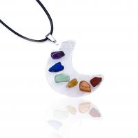 Gemstone Pendants Jewelry, Quartz, with Gypsum & Gemstone, Moon, other effects, mixed colors, 40mm, Sold By PC