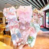 Children Hair Accessory Cloth with Gauze & Zinc Alloy Bowknot 7 pieces & for children 50-100mm Sold By Lot