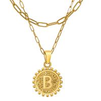 Stainless Steel Jewelry Necklace, with 2inch extender chain, 18K gold plated, Double Layer & different designs for choice & with letter pattern & for woman, Length:18 Inch, Sold By PC