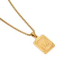 Stainless Steel Jewelry Necklace with 2inch extender chain Rectangle 18K gold plated Unisex & with letter pattern Length 18 Inch Sold By PC