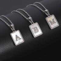 Stainless Steel Jewelry Necklace 304 Stainless Steel with White Shell Square & with letter pattern & for woman original color Length 17.72 Inch Sold By PC