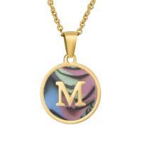 Stainless Steel Jewelry Necklace 304 Stainless Steel with Shell Round 18K gold plated & with letter pattern & for woman Length 17.72 Inch Sold By PC