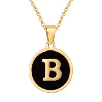 Stainless Steel Jewelry Necklace 304 Stainless Steel Round 18K gold plated & with letter pattern & for woman & enamel 16mm Length 17.72 Inch Sold By PC
