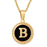 Stainless Steel Jewelry Necklace 304 Stainless Steel Round 18K gold plated & with letter pattern & for woman & enamel 16mm Length 17.72 Inch Sold By PC