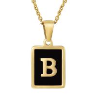 Stainless Steel Jewelry Necklace, 304 Stainless Steel, Square, 18K gold plated, different designs for choice & with letter pattern & for woman & enamel, 15x12mm, Length:17.72 Inch, Sold By PC
