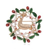 Christmas Brooches Zinc Alloy fashion jewelry & for woman & enamel & with rhinestone Sold By PC