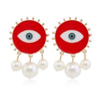 Evil Eye Earrings, Tibetan Style, with ABS Plastic Pearl, fashion jewelry & for woman & enamel, more colors for choice, Sold By Pair
